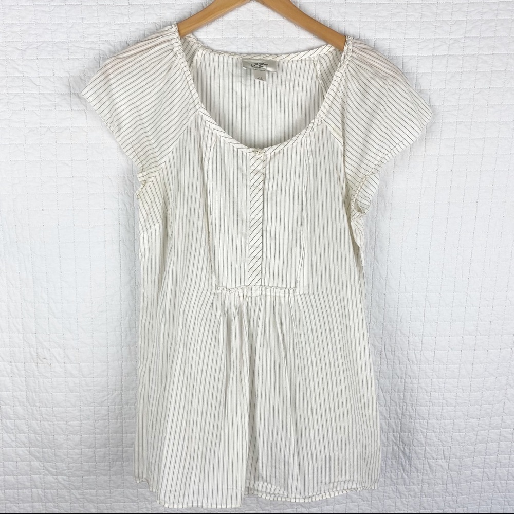 Ann Taylor LOFT Sheer Antique White Pinstripe Top - Picture 3 of 6